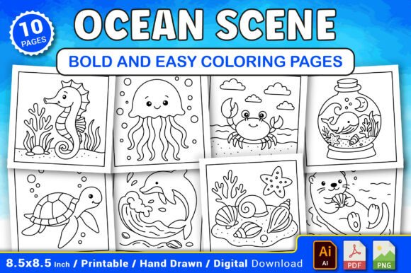 Ocean Scene Bold and Easy Coloring Pages