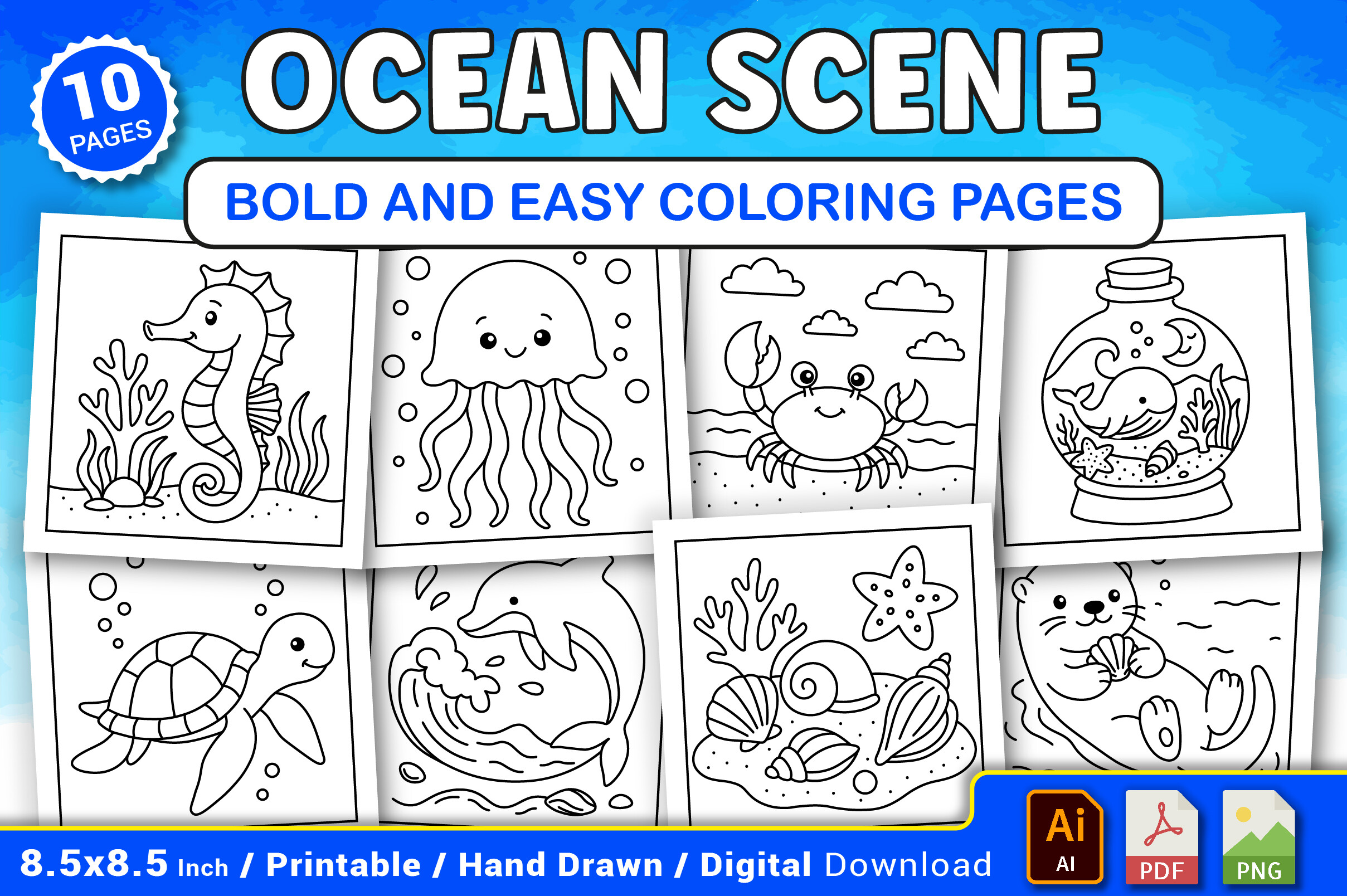 Ocean Scene Bold and Easy Coloring Pages