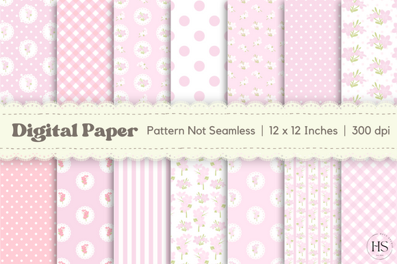 Pink Shabby Chic Flowers Digital Paper Graphic by Heyv Studio ...