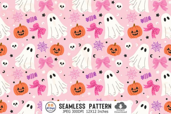 Preppy Pink Halloween Seamless Pattern