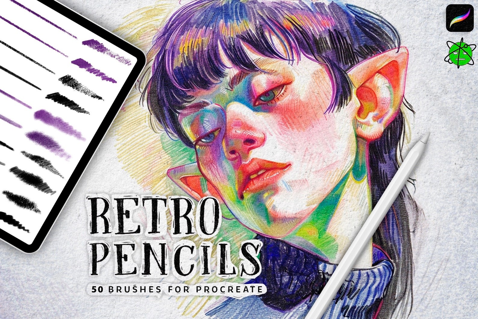 50 Retro Pencil Procreate Brushes - photo 1