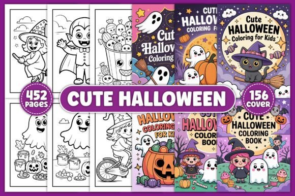 Mega Cute Halloween Coloring Book: 452 Pages + 156 Covers | 300 DPI | 8.5x11 No Bleed