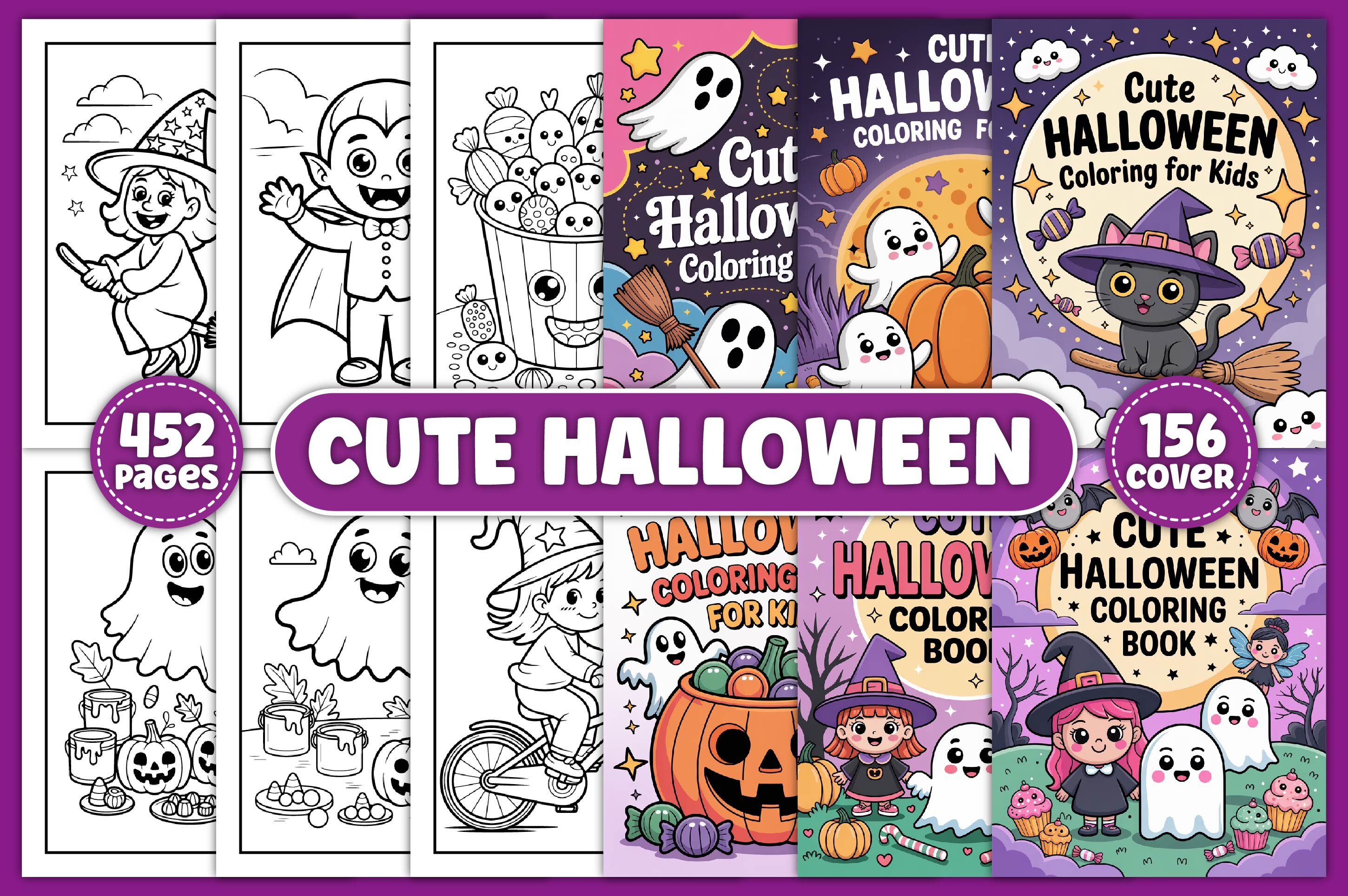 Fresh set of cute Halloween coloring book pages for kids