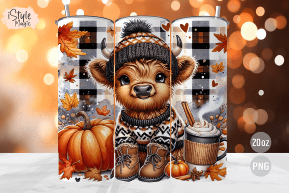 Fall Highland Cow 20oz Tumbler Wrap PNG