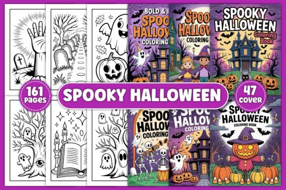 Spooky Halloween Coloring Pages for Kids: 161 Cute & Friendly Designs + 47 Covers | 8.5x11