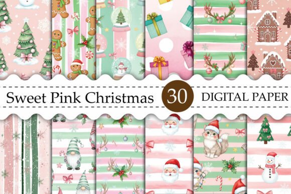 Sweet Pink Christmas Digital Paper Graphic Patterns By Ak Artwork