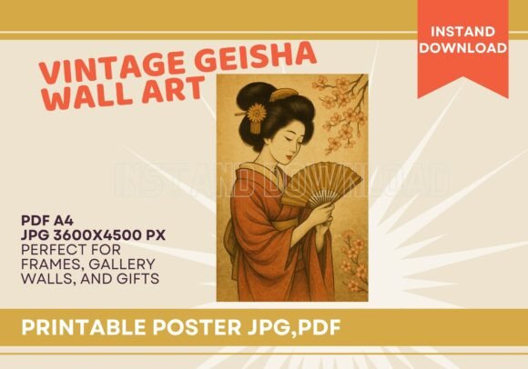 Vintage Geisha Wall Art Print