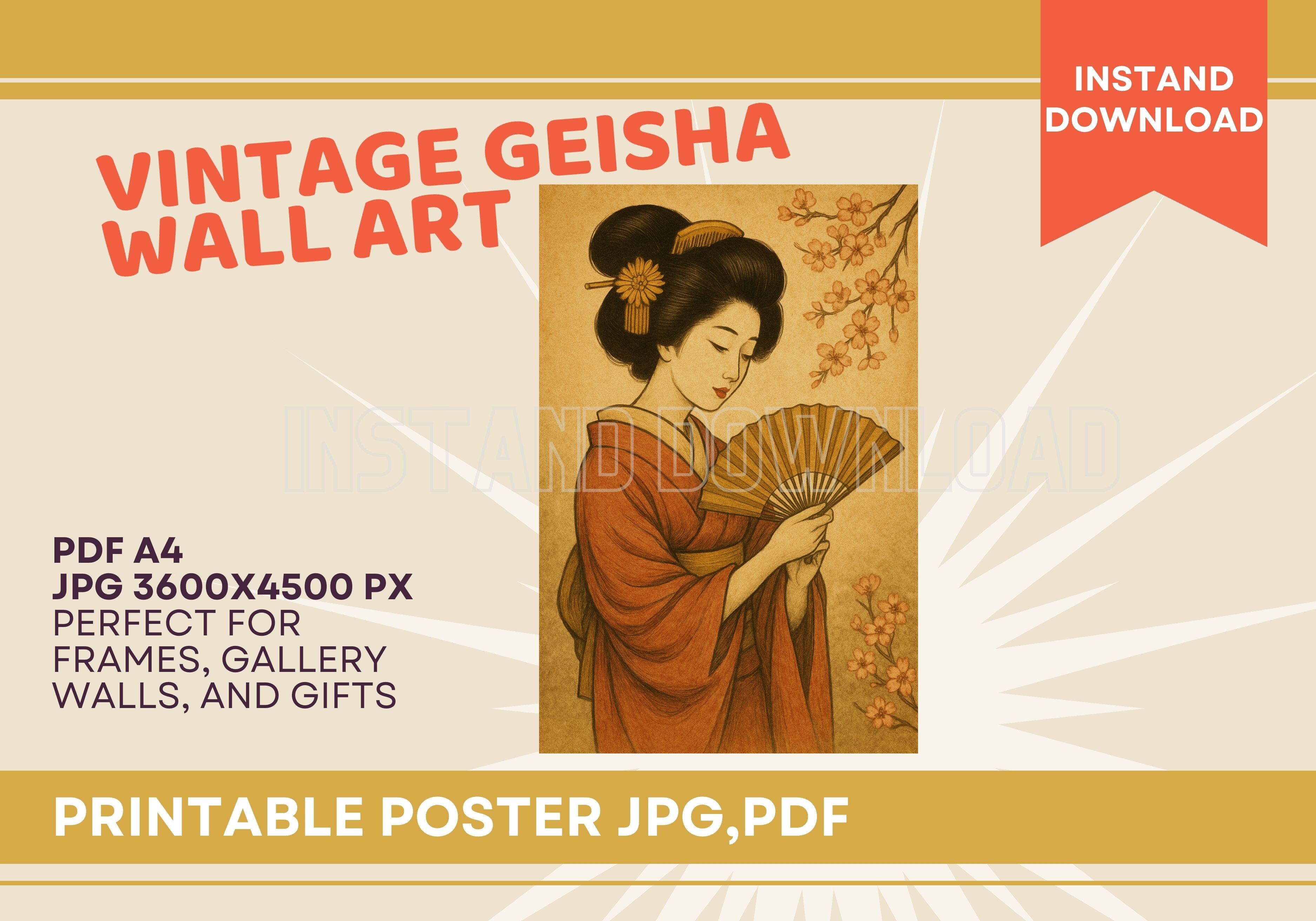 Vintage Geisha Wall Art Print