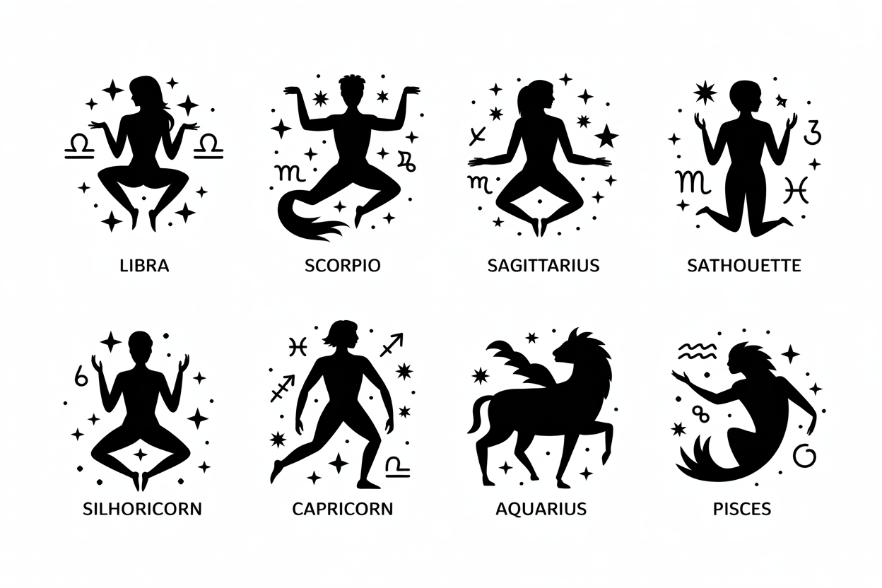 Zodiac signs silhouette vector graphics