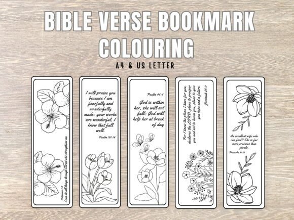 Bible Verse Bookmark Colouring Flowery