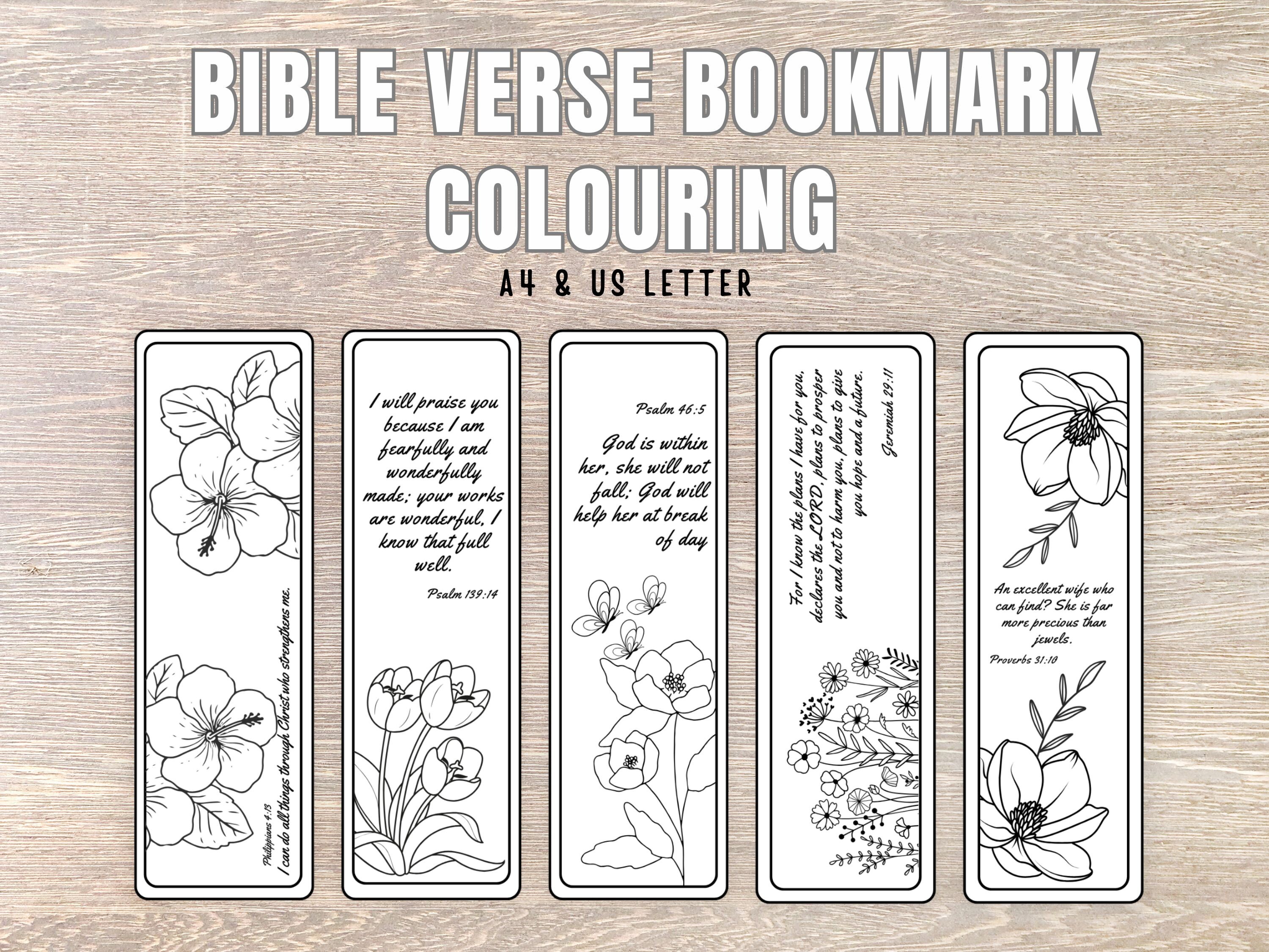 Bible Verse Bookmark Colouring Flowery