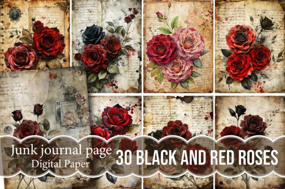 Black and Red Roses Junk Journal Pages Graphic by Designstock ...