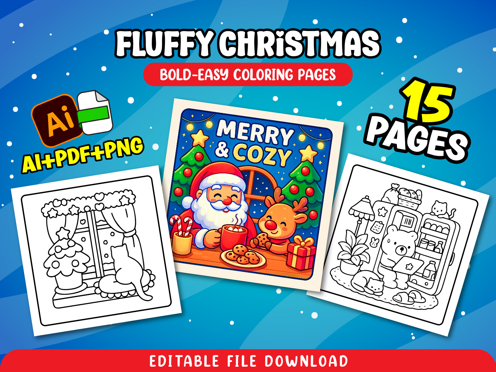 Cozy Christmas Fluffy Coloring Pages KDP