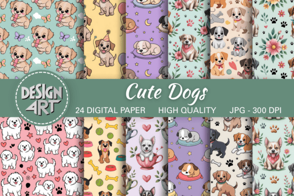 Cute Dogs Digital Paper Background Set