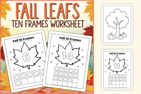 Fall Leaf Ten Frames Coloring Worksheets