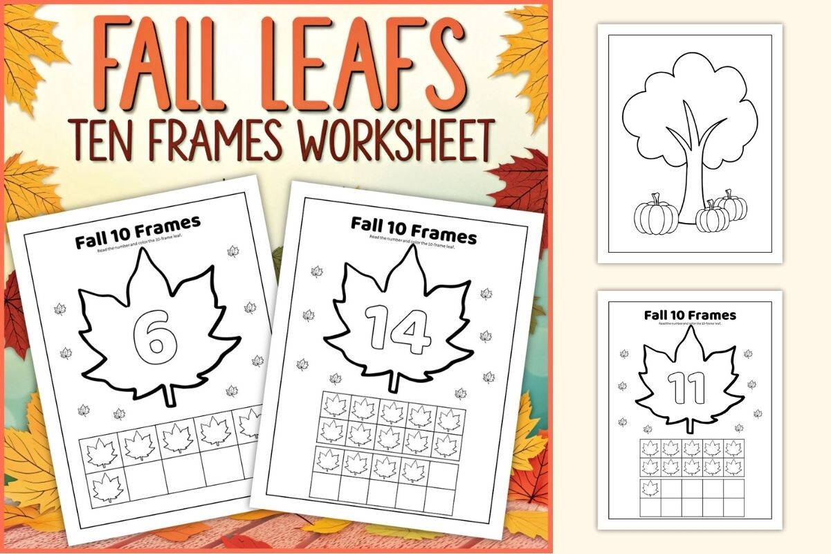 Fall Leaf Ten Frames Coloring Worksheets