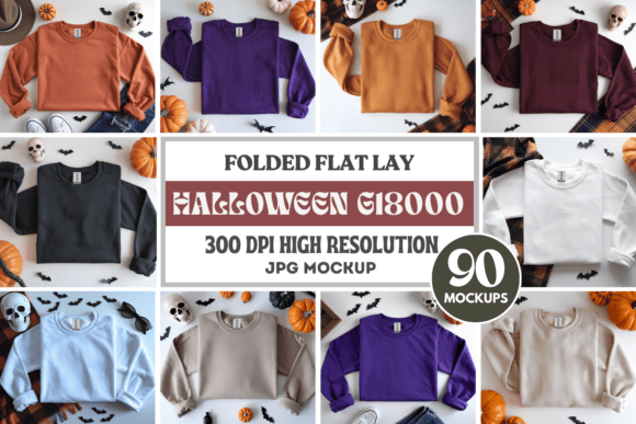 Gildan18000 Folded Halloween Mockups