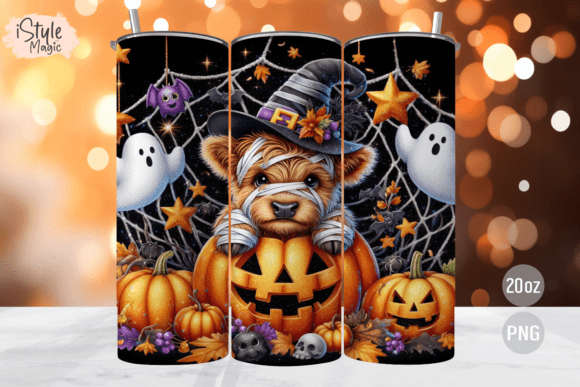 Halloween Highland Cow Tumbler Wrap PNG
