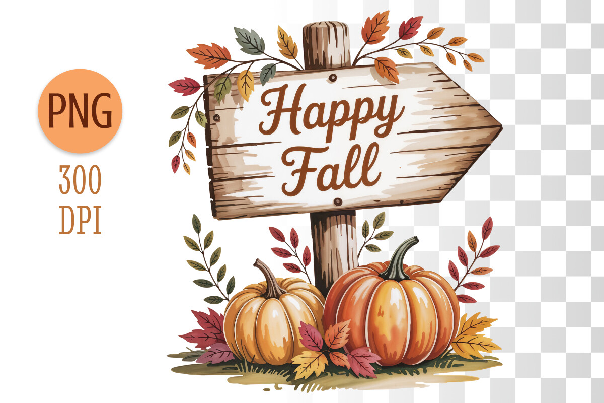 Happy Fall Sign Clipart PNG Watercolor