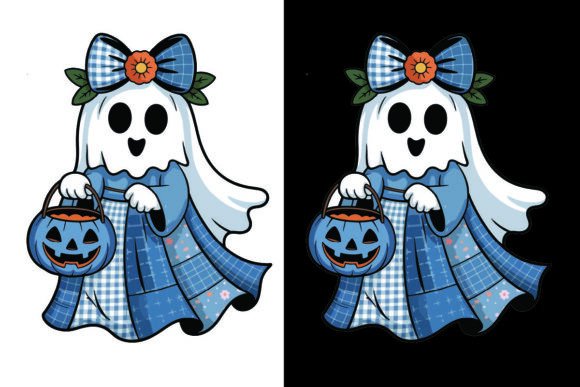 Patchwork Halloween Blue Denim Ghost Png