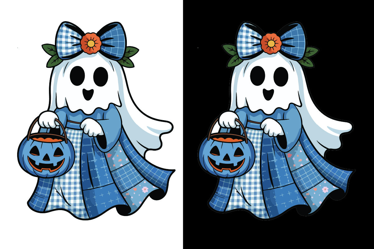 Patchwork Halloween Blue Denim Ghost Png