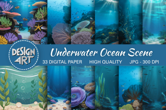 Preview of Underwater Ocean Scene Digital Backdrops digital backdrop