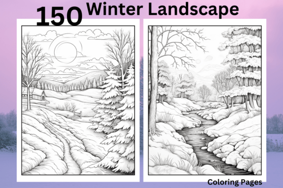 150Winter Landscape Coloring Pages Adult