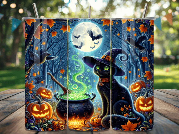 Black Cat Witch Halloween Tumbler Wrap