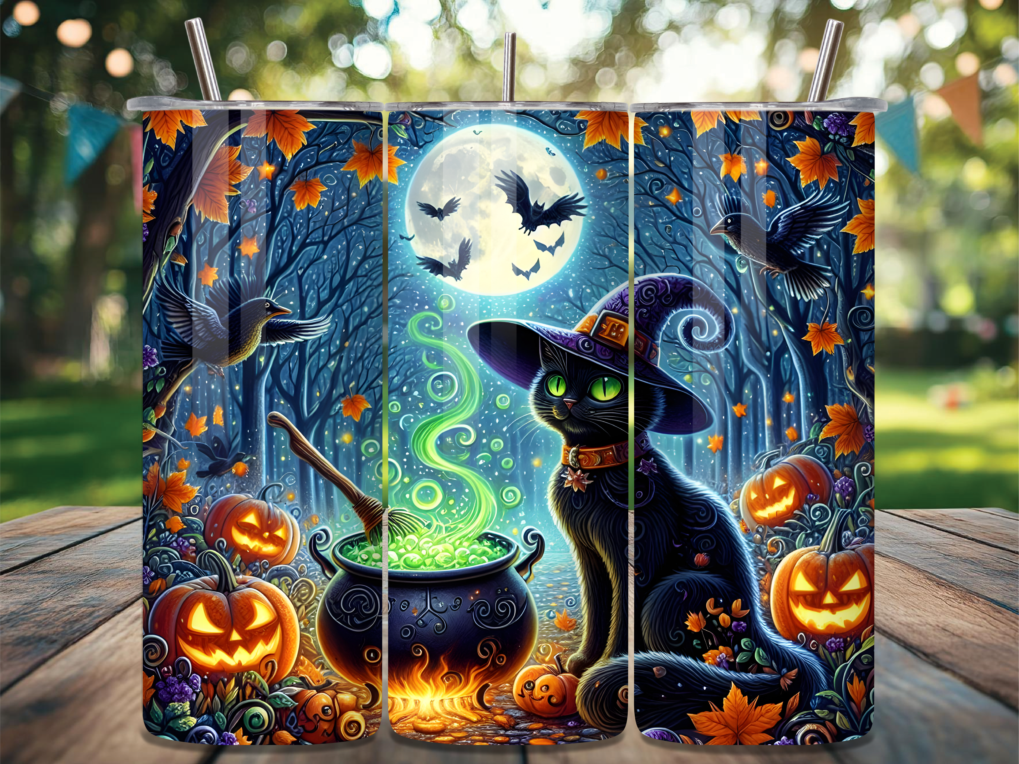 Black Cat Witch Halloween Tumbler Wrap