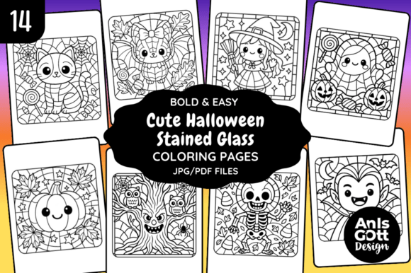 Cute Halloween Stained Glass Coloring