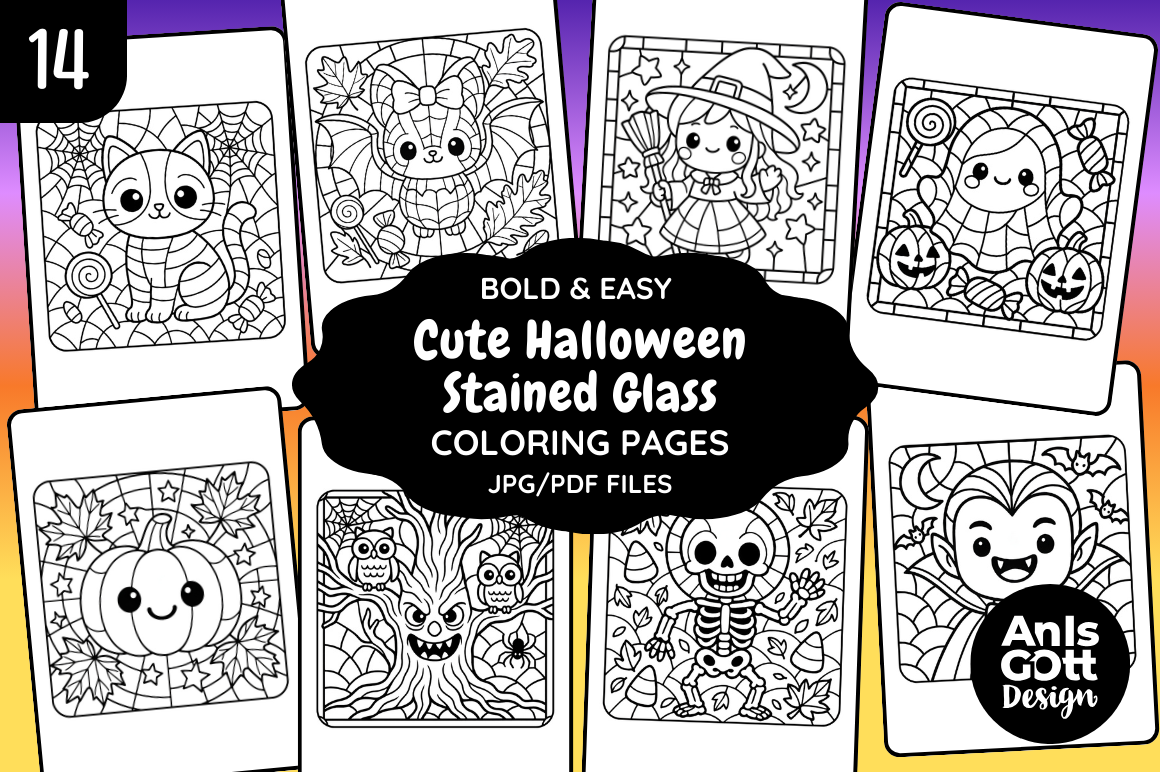 Cute Halloween Stained Glass Coloring