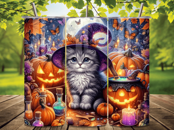 Cute Kitten Witch Halloween Tumbler Wrap