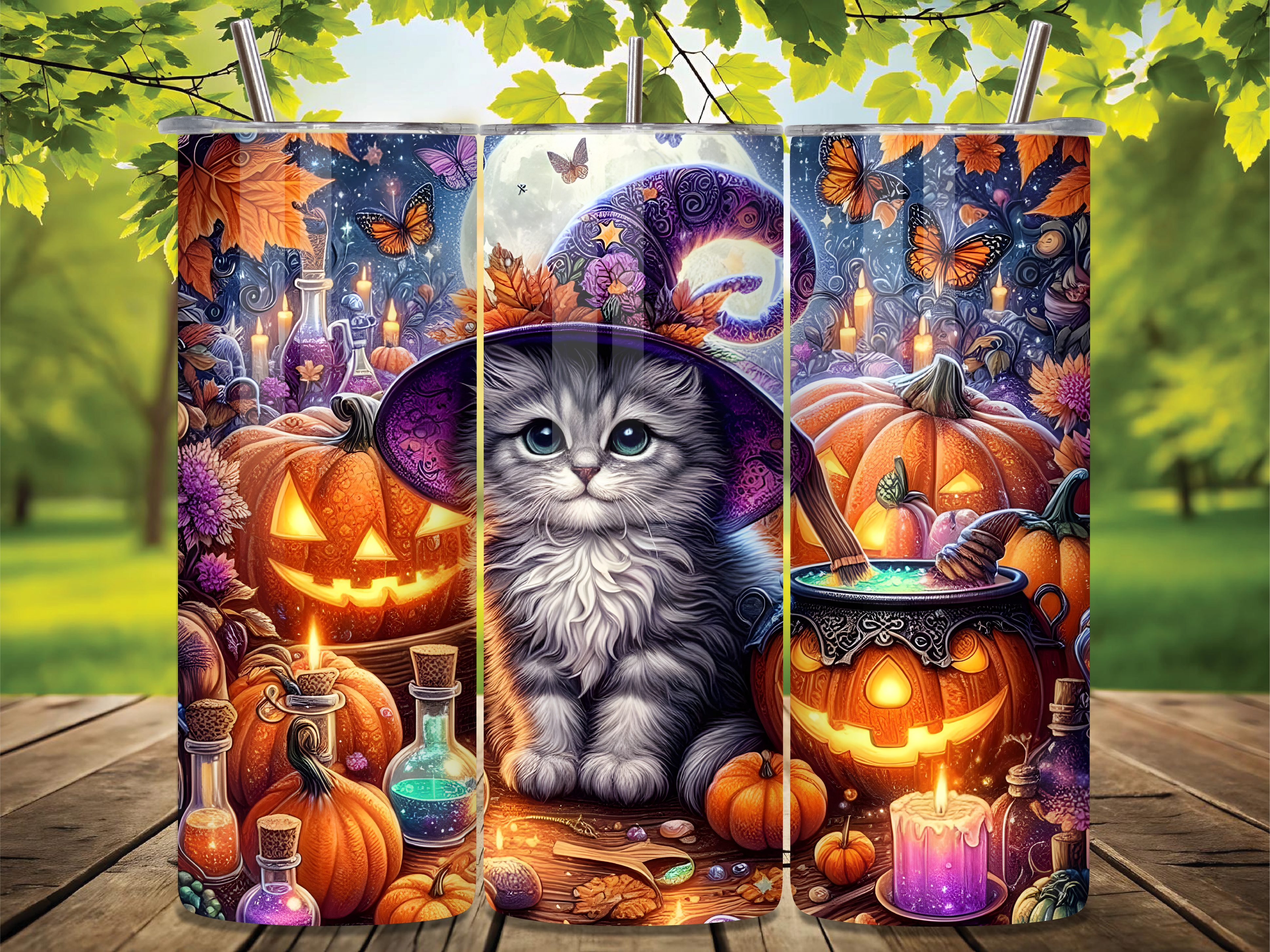 Cute Kitten Witch Halloween Tumbler Wrap