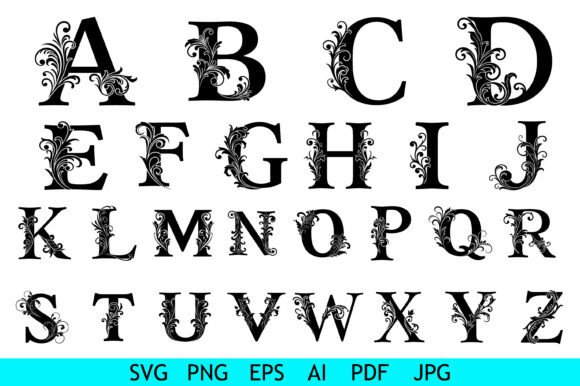 Elegant Floral Alphabet Letter Set Graphic Crafts By Silhouette Station