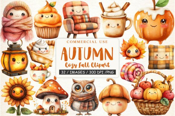 Kawaii Cozy Fall Autumn Clipart