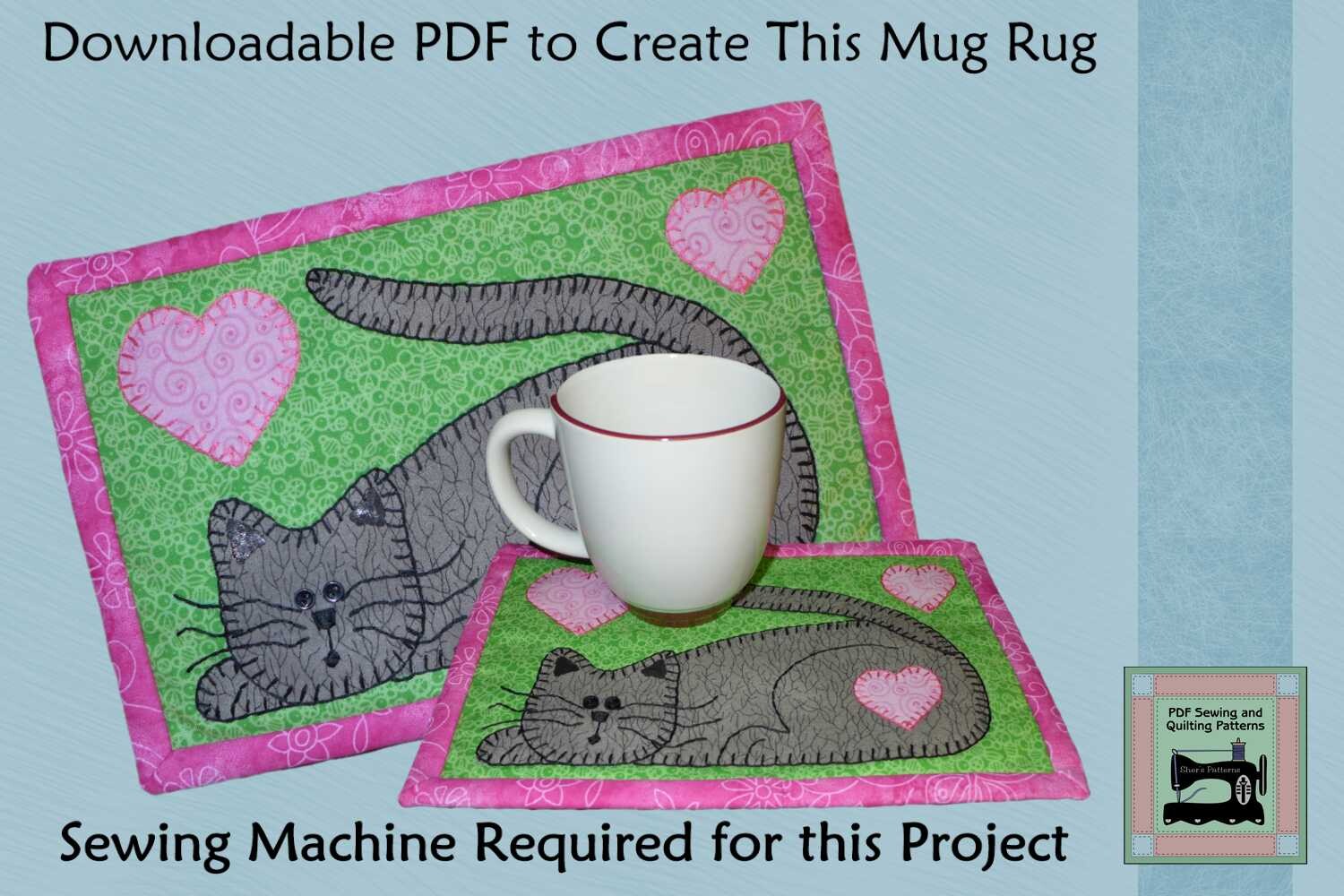 PDF Pattern for Kitten Mug Rug