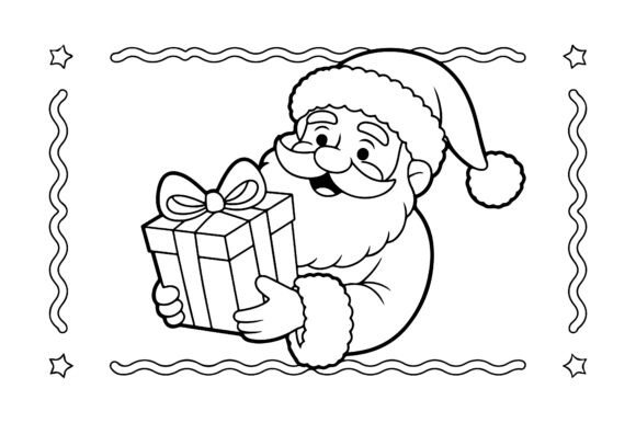 Santa Claus with Gift Coloring Page.