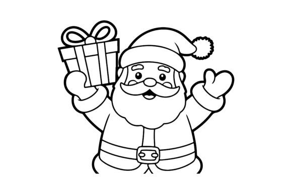 Santa Claus with Gift Coloring Page.