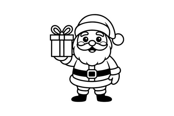 Santa Claus with Gift Coloring Page.