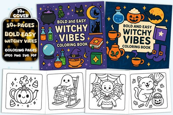 Witchy Vibes Bold Easy Coloring Pages