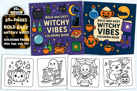 Witchy Vibes Bold Easy Coloring Pages