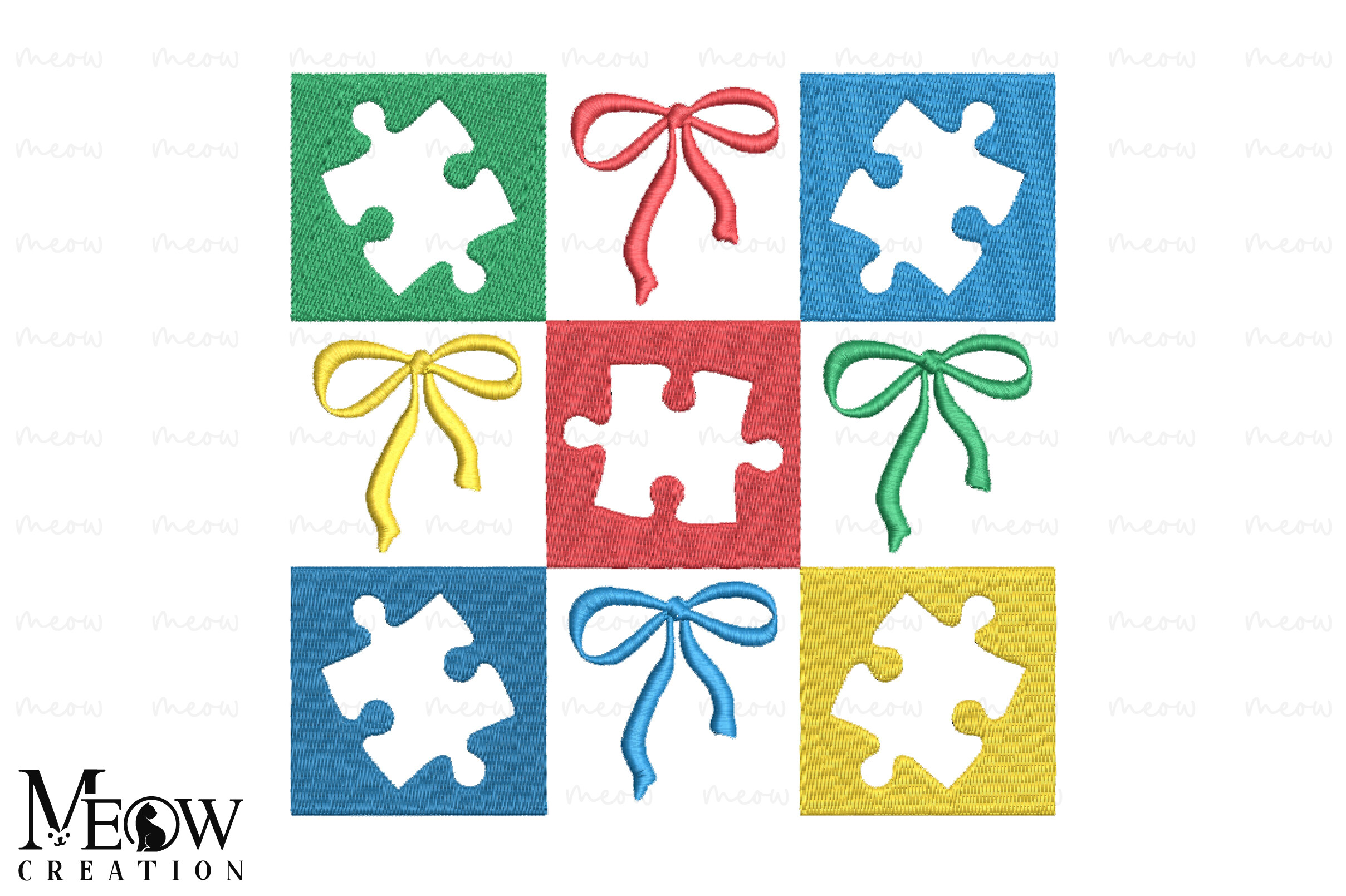 Checkered Autism Puzzle Coquette Bow