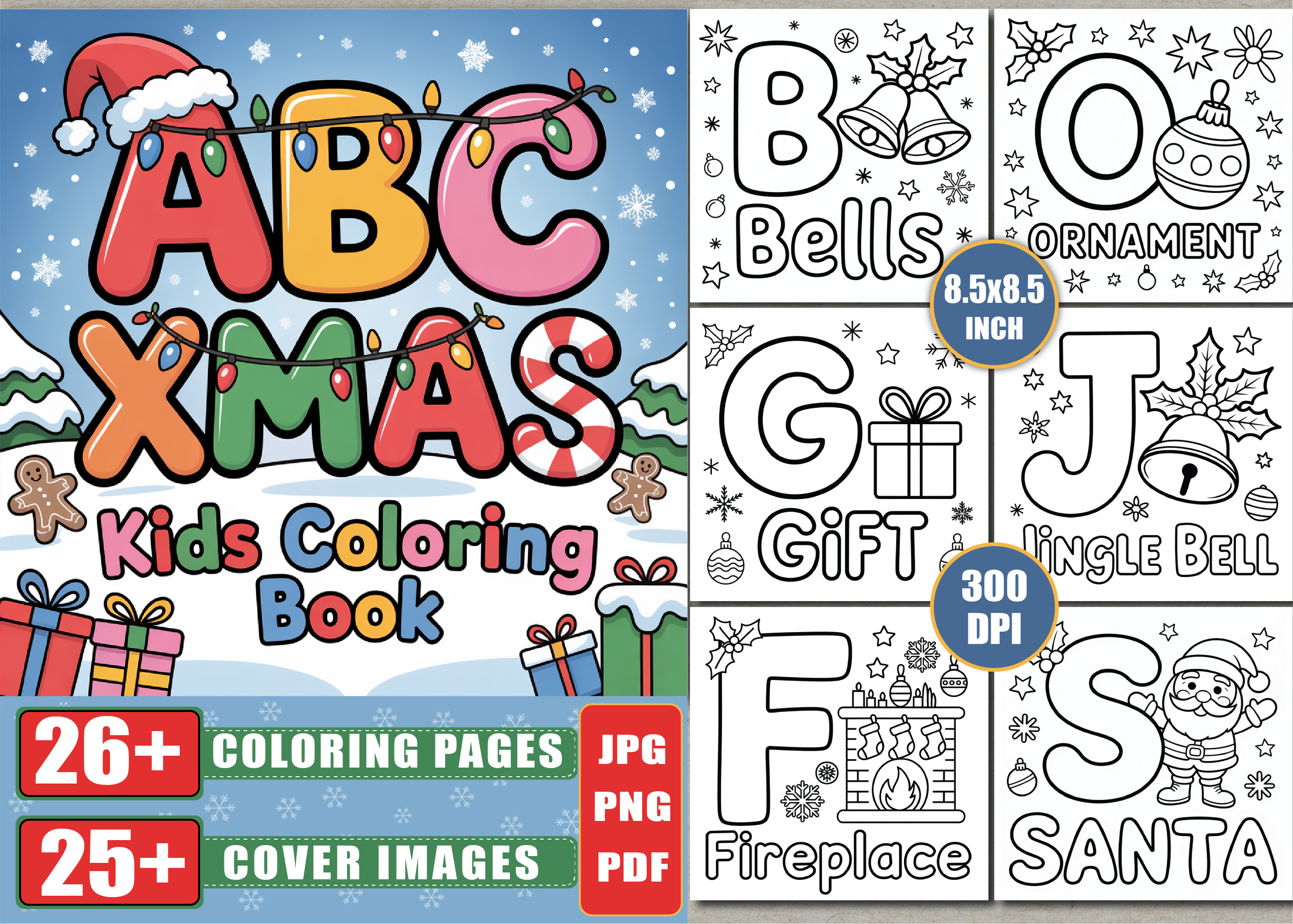 Christmas ABC Coloring Book for Kids