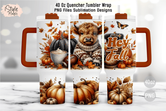 Fall Autumn Cow 40 Oz Tumbler Wrap PNG