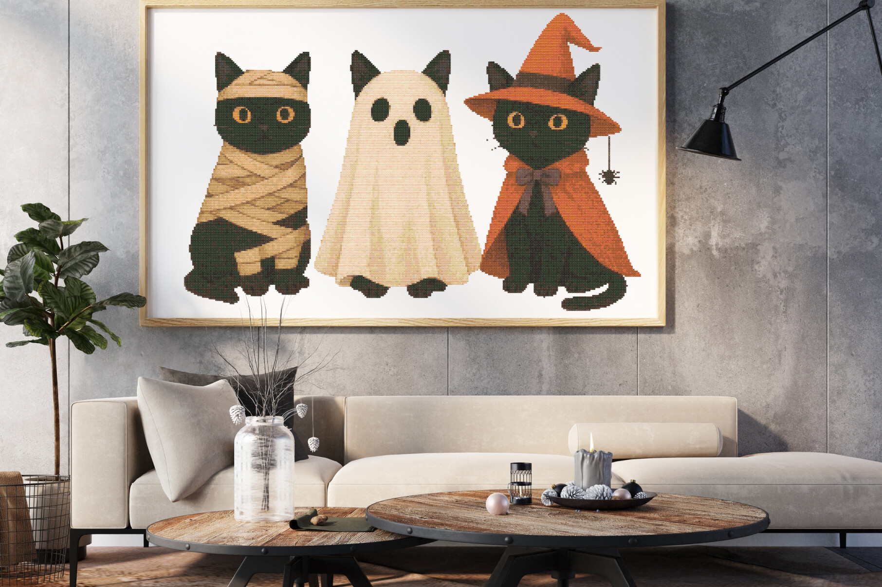 Halloween Trio of Black Cats