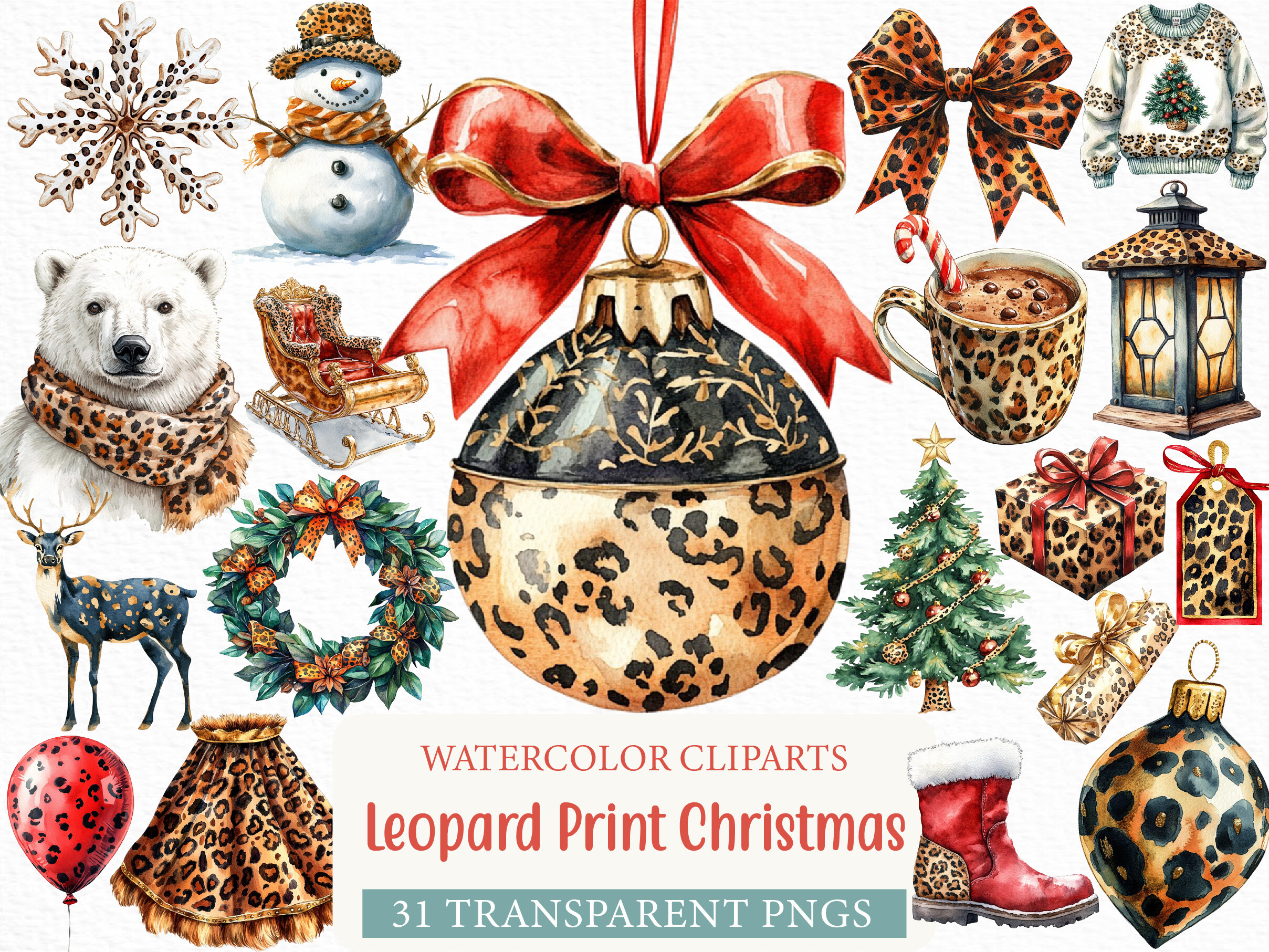 Leopard Print Christmas ClipArt's PNG - photo 1