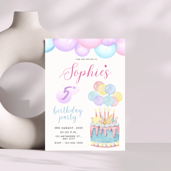 Pastel Rainbow Birthday Invitation