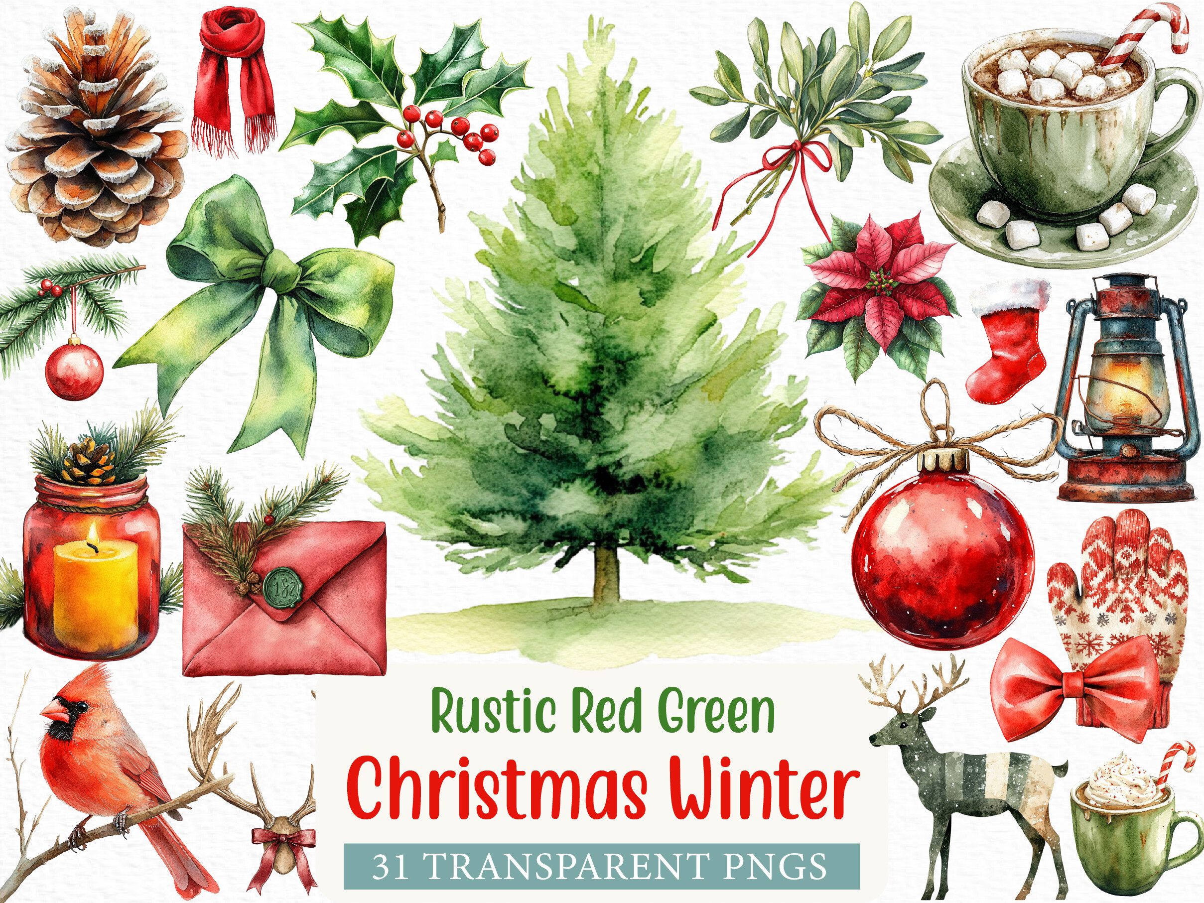 Rustic Red Green Christmas Winter PNG - photo 1