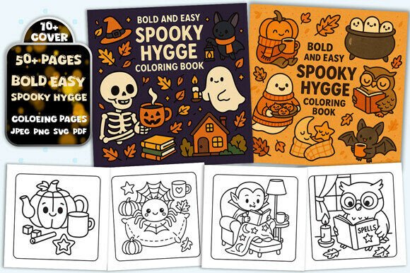 Spooky Hygge Bold Easy Coloring Pages