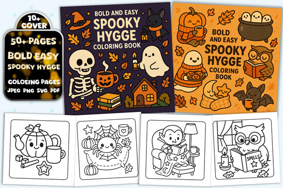 Spooky Hygge Bold Easy Coloring Pages